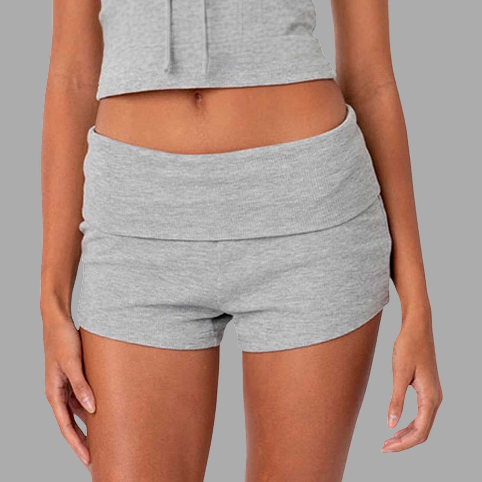 thumbnail image 2 of Leggings de cintura baja y doblez para mujer: pantalones cortos ajustados de color liso con tejido de poliéster, adecuados para el verano, el uso informal y el uso diario., 2 of 5